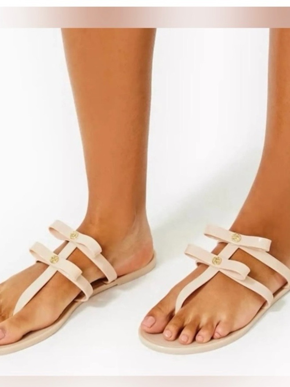 Lilly Pulitzer Harlow Nude Jelly Bow-Detail Slide Sandals Sz 8